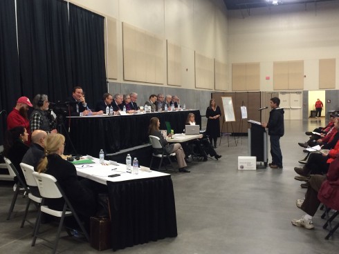 Surfrider Oregon Field Manager Ryan Cruse speaks to the Energy Facility Site Evaluation Council at the hearing in Vancouver.
