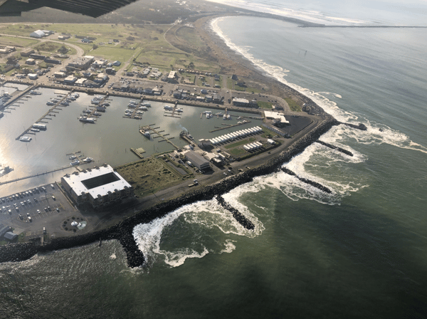 Aerial view of Westport jetties