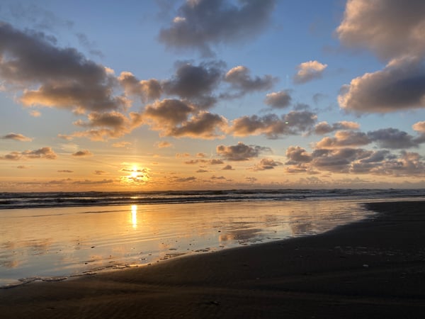 A sunset view of low tide at Ocean Shores, WA 