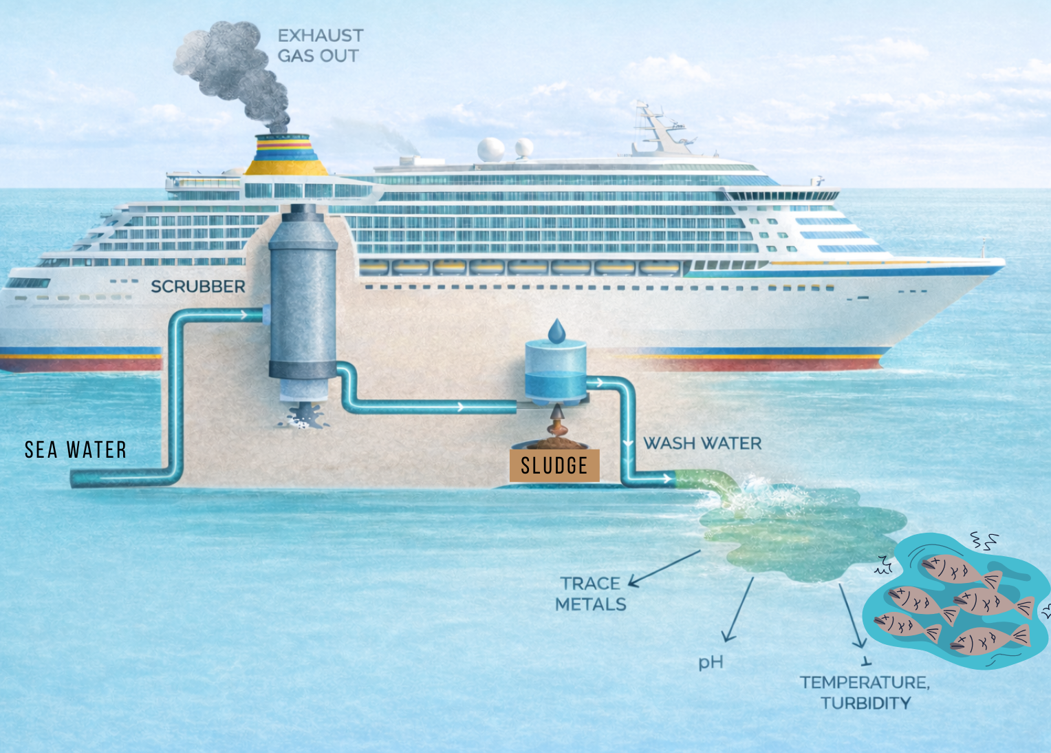 A diagram of a cruise ship scrubber system