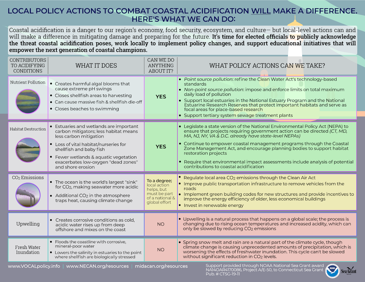 A chart outlining the impacts of ocean acidification and actions we can take 