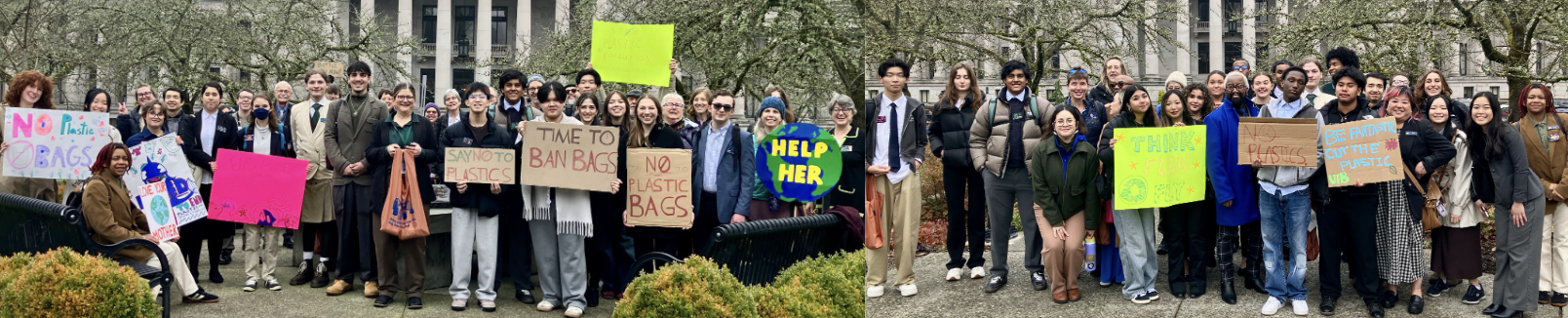 Plastic free lobby day volunteers posing with signs